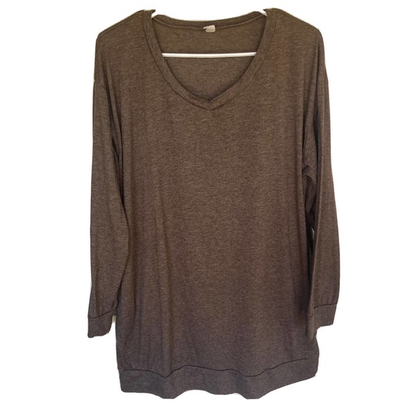 ZZER Sz XL Shirt Longsleeve V Neck Pockets Brown Autumn Fall Neutral Casual - Picture 1 of 6